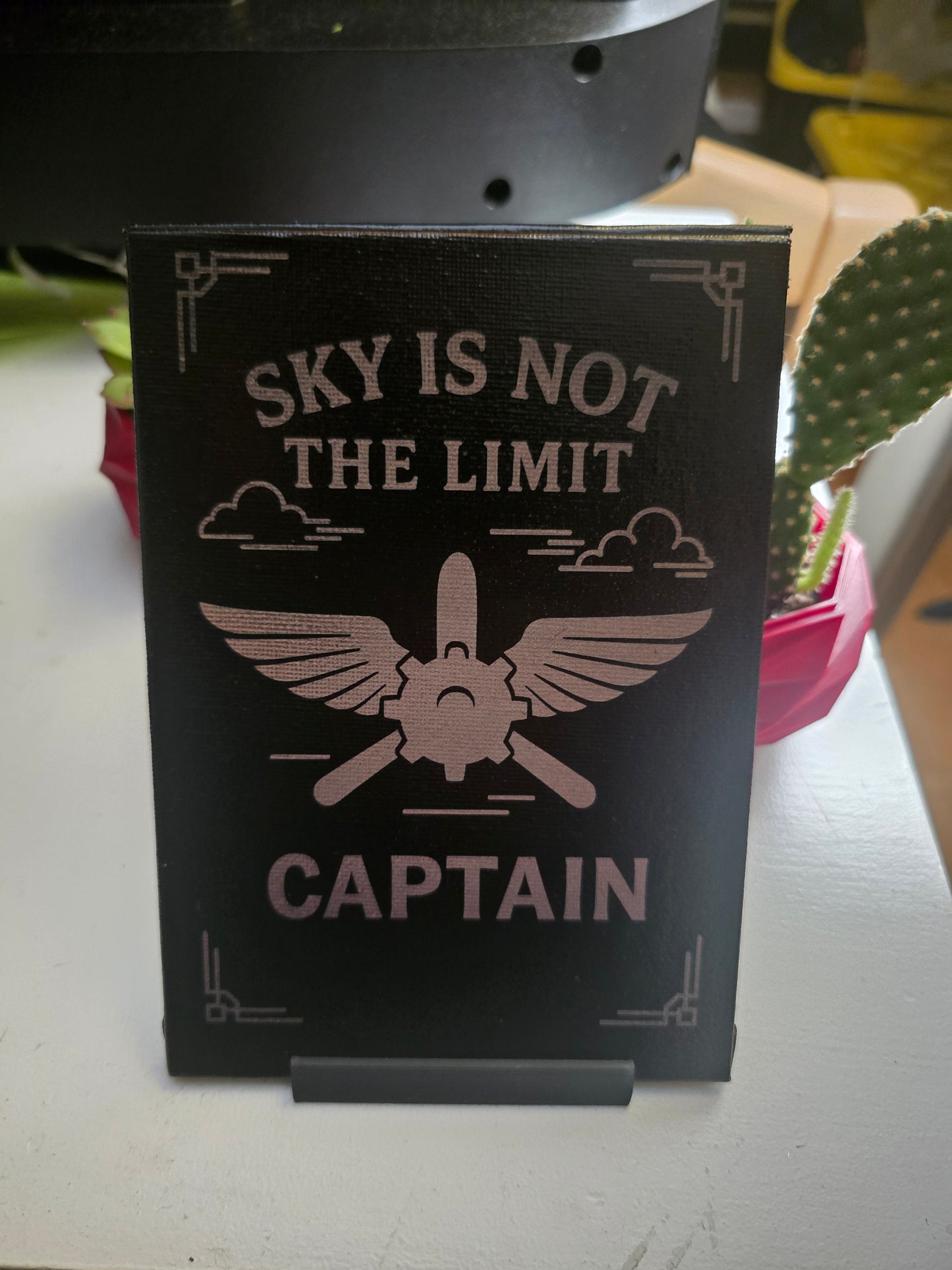 Pilot-Inspired Laser Engraved Canvas – "Sky Is Not the Limit" Aviation Art with 3D Printed Base | Gift for Him | Motivational Decor