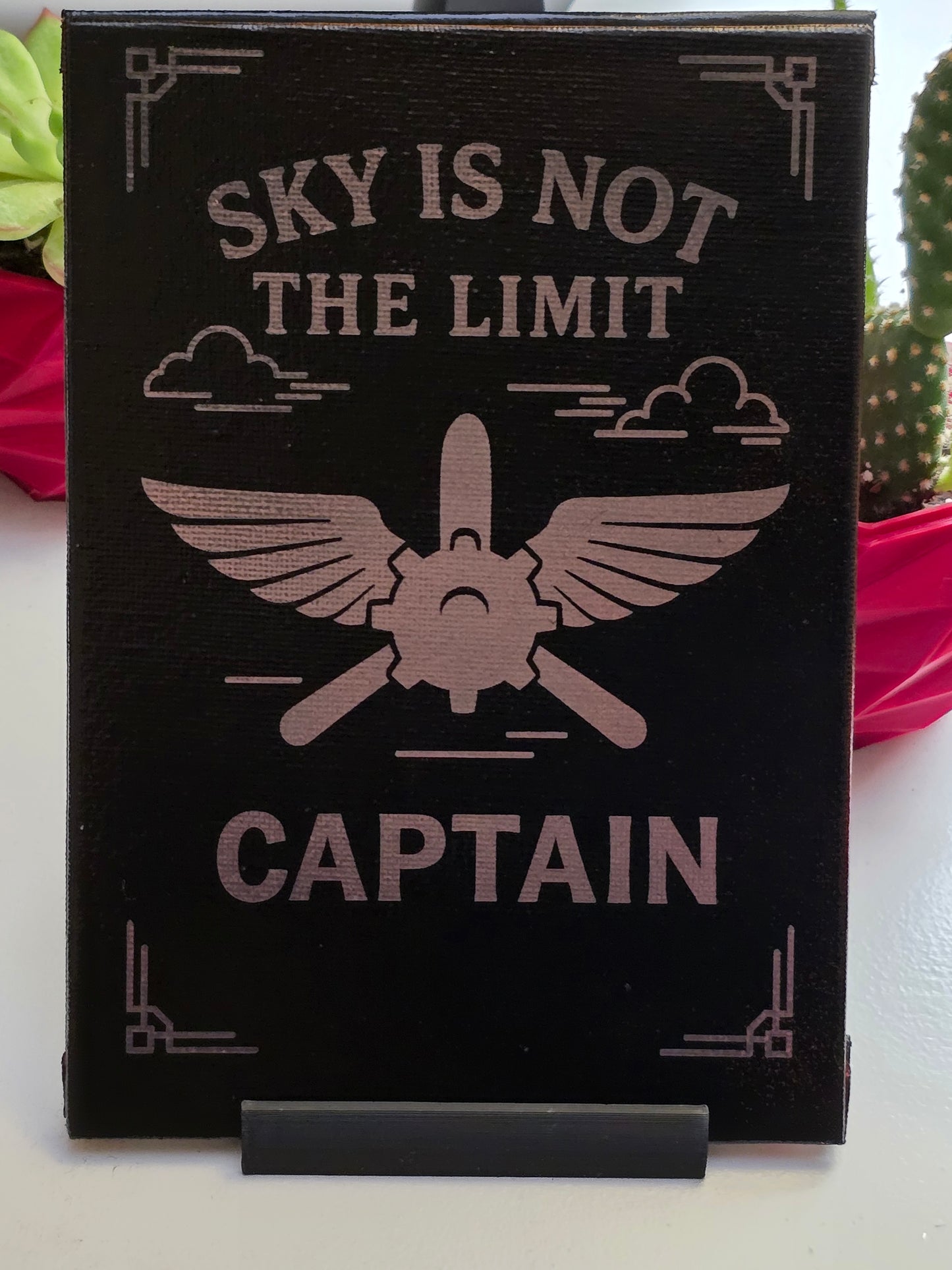 Pilot-Inspired Laser Engraved Canvas – "Sky Is Not the Limit" Aviation Art with 3D Printed Base | Gift for Him | Motivational Decor
